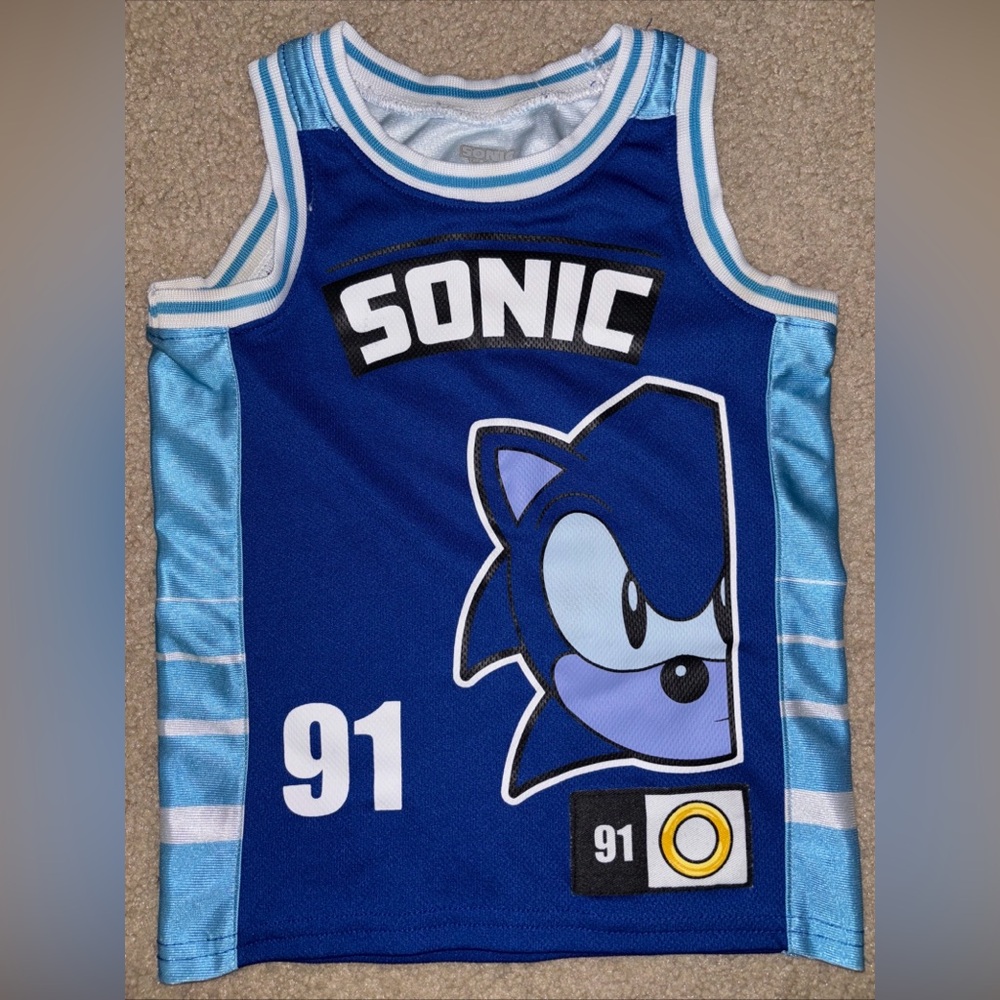 Sonic The Hedgehog Basketball Jersey Kids 91 Rings Sz 4 Shirt Tank Blue